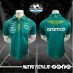 Aston Martin F1 Verde Cuello Tipo Polo con zipper